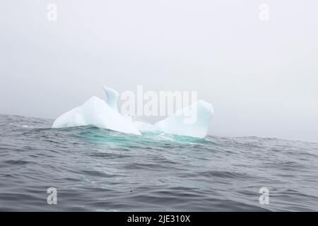 L'onda si schiantando contro un piccolo iceberg che galleggia in mare Foto Stock