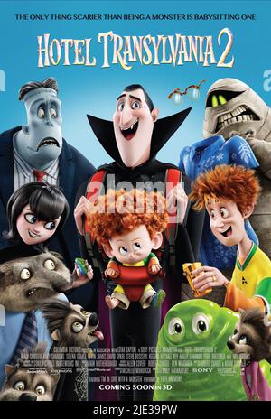 FRANK,MAVIS,WAYNE,DRACULA,DENNIS,MUMMY,POSTER, ALBERGO TRANSILVANIA 2, 2015 Foto Stock