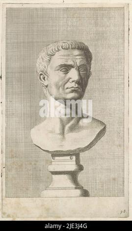 Busto di un giovane, a destra, la stampa fa parte di un album contenente una serie di stampe dopo le sculture della collezione di Gerard Reynst., tipografia: Hubert Quellinus, tipografia: Gerard de Lairesse, (rejected attribuzione), Antwerp, 1646 - 1670, carta, incisione, altezza 327 mm x larghezza 194 mm Foto Stock