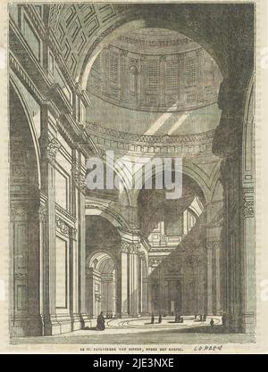 Veduta dell'interno della Cattedrale di St Pauls, a Londra, la chiesa di St Pauls all'interno, sotto la cupola (titolo sull'oggetto), con testo olandese sul verso., tipografia: anonimo, editore: Gebroeders Diederichs, Amsterdam, 1837, carta, stampa tipografica, altezza 216 mm x larghezza 165 mm Foto Stock