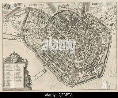 Mappa di Erfurt, Erphordia / Erfurt (titolo su oggetto), tipografia: anonymous, editore: Cosens & Mortier, (menzionato su oggetto), Amsterdam, 1657 e/o 1721 - 1774, carta, incisione, incisione, altezza 392 mm x larghezza 508 mm Foto Stock