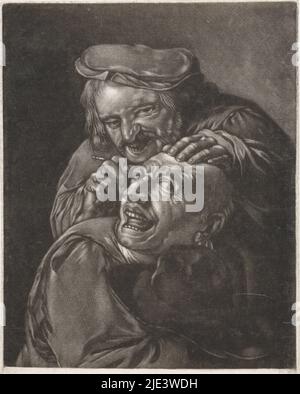 Il senso di sentire Un uomo taglia un masso dalla testa di un altro uomo la stampa fa parte di una serie con i cinque sensi, il senso T i cinque sensi, creatore di stampa: Pieter Schenk (i), dopo: Petrus Staverenus, editore: Pieter Schenk (i), 1670 - 1713, carta, h 192 mm x l 133 mm Foto Stock