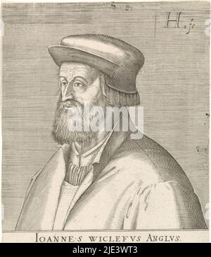 Ritratto di John Wyclif, Hendrick Hendius (i), 1599, Bust a sinistra di John Wyclif. Sotto il ritratto il suo nome e quattro righe in latino. Stampa da (parte 1 di) la serie di ritratti di famosi riformatori., tipografia: Hendrick Hendius (i), (menzionato sull'oggetto), editore: Hendrick Hendius (i), Staten-Generaal, (menzionato sull'oggetto), l'Aia, 1599, carta, incisione, h 168 mm x l 120 mm Foto Stock