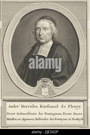 Ritratto del cardinale André-Hercule de Fleury, Jan Caspar Philips, dopo Jean Dassier, 1739, tipografo: Jan Caspar Philips, (menzionato sull'oggetto), disegnatore intermedio: Jean Dassier, (menzionato sull'oggetto), Amsterdam, 1739, carta, incisione, a 174 mm x l 123 mm Foto Stock