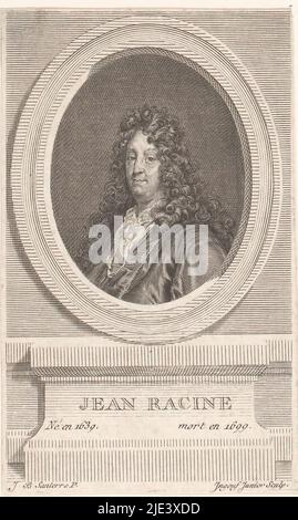 Ritratto di Jean Racine, Francesco Robert Ingouf, dopo Jean-Baptiste Santerre, 1778 - 1787, tipografia: Francesco Robert Ingouf, (menzionato sull'oggetto), dopo: Jean-Baptiste Santerre, (menzionato sull'oggetto), editore: Nicolas-Augustin Delalain, Print maker: Francia, editore: Parigi, 1778 - 1787, carta, incisione, incisione, h 107 mm - l 65 mm Foto Stock