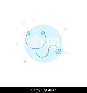 Stetoscopio, icona vettore esame. Illustrazione piatta. Stile linea riempita. Design monocromatico blu. Tratto modificabile. Regolare lo spessore della linea. Illustrazione Vettoriale