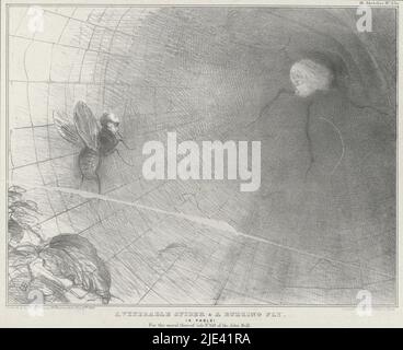 Talleyrand come ragno nella sua rete, 1832, John Doyle, 1832, Cartoon su Charles-Maurice de Talleyrand, l'ambasciatore francese a Londra e partecipante ai negoziati alla Conferenza di Londra sull'indipendenza del Belgio, ottobre 1832. Talleyrand rappresentò come un vecchio ragno grigio in una rete, a sinistra il ministro Palmerston come una mosca catturata nella rete. In alto a destra: Schizzi HB, n. 230., stampatore: John Doyle, (menzionato sull'oggetto), stampatore: A. Ducôte, (menzionato sull'oggetto), editore: Thomas McLean, (Menzionato sull'oggetto), Londra, 9-Nov-1832, carta, h 297 mm x l 355 mm Foto Stock