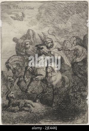 Macbeth e Banquo incontrano le tre streghe, Theodor Schaepkens, 1825 - 1883, tipografo: Theodor Schaepkens, (menzionato sull'oggetto), 1825 - 1883, carta, incisione, drypoint, a 151 mm x l 106 mm Foto Stock