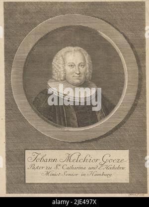 Ritratto di Johann Melchior II Goeze, Johann Michael Stock, 1768, stampatore: Johann Michael Stock, (menzionato sull'oggetto), Germania, 1768, carta, incisione, h 244 mm - l 183 mm Foto Stock