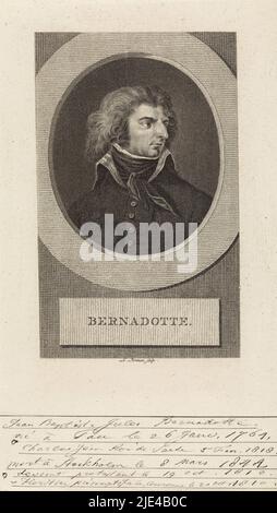 Ritratto del soldato francese Jean-Baptiste Jules Bernadotte, Ludwig Gottlieb Portman, 1806, tipografo: Ludwig Gottlieb Portman, (menzionato in oggetto), Amsterdam, 1806, carta, a 212 mm x l 123 mm Foto Stock