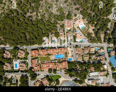 Sant Elm è una città della costa sud-occidentale di Maiorca, si trova nel comune di Andratx. E' un pittoresco villaggio di pescatori, con vista aerea Foto Stock