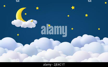 3D buona notte e dolce banner sogni. Illustrazione Vettoriale
