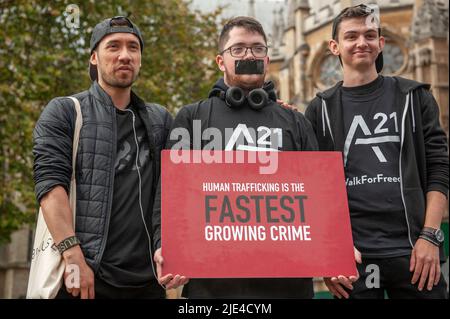 La campagna di protesta del A21 a Londra, un evento globale per sensibilizzare e finanziare la lotta contro la tratta di esseri umani e la schiavitù moderna. Foto Stock