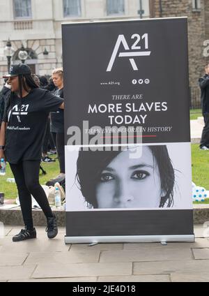 La campagna di protesta del A21 a Londra, un evento globale per sensibilizzare e finanziare la lotta contro la tratta di esseri umani e la schiavitù moderna. Foto Stock