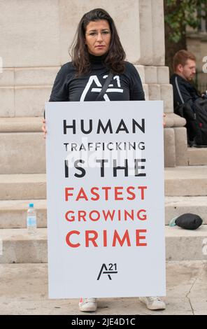 La campagna di protesta del A21 a Londra, un evento globale per sensibilizzare e finanziare la lotta contro la tratta di esseri umani e la schiavitù moderna. Foto Stock