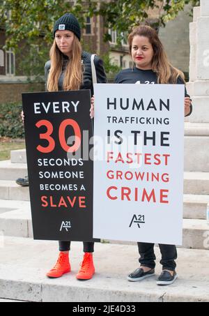 La campagna di protesta del A21 a Londra, un evento globale per sensibilizzare e finanziare la lotta contro la tratta di esseri umani e la schiavitù moderna. Foto Stock