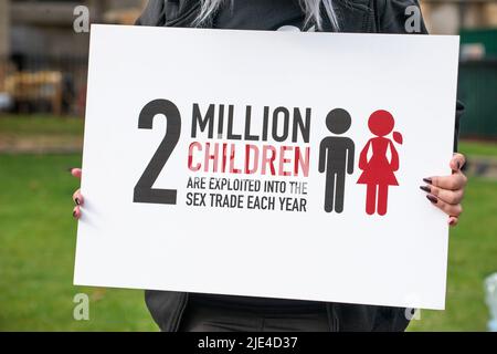 La campagna di protesta del A21 a Londra, un evento globale per sensibilizzare e finanziare la lotta contro la tratta di esseri umani e la schiavitù moderna. Foto Stock