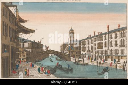 Veduta del Ponte delle Guglie sul canale di Cannaregio a Venezia, anonima, 1700 - 1799, sullo sfondo il Canal Grande e la chiesa di San Geremia., editore: anonimo, tipografo: anonimo, 1700 - 1799, carta, incisione, pennello, h 282 mm x l 427 mm Foto Stock