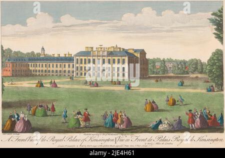 Vista di Kensington Palace a Londra, Robert Bayer, dopo Fabr. Parr, 1751, editore: Robert Bayer, (menzionato sull'oggetto), tipografo: Fabr. Parr, (citato in oggetto), Fabr. Parr, (menzionato sull'oggetto), editore: Londra, tipografo: Inghilterra, 20-ago-1751, carta, incisione, pennello, h 258 mm x l 401 mm Foto Stock