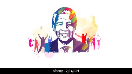 illustrazione di persone che celebrano la giornata internazionale di nelson mandela per la pace e l'umanità Illustrazione Vettoriale