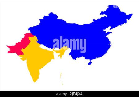 Cina India e Pakistan immagine della mappa vettoriale su sfondo bianco Foto Stock