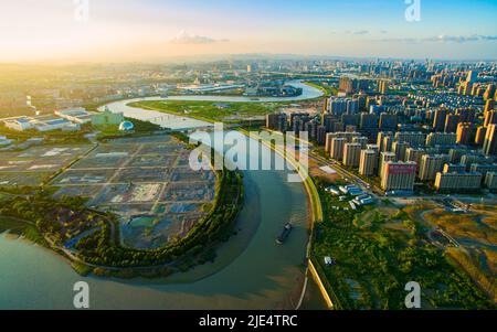 Zhejiang ningbo yinzhou fenghua vista aerea del fiume Foto Stock