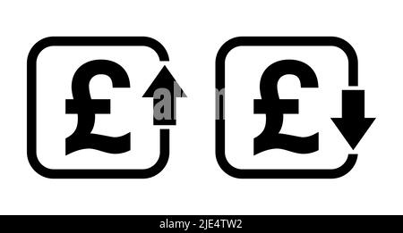 Set di simbolo di costo icona aumento e diminuzione cancelletto. Simbolo del vettore monetario isolato sullo sfondo . Illustrazione Vettoriale