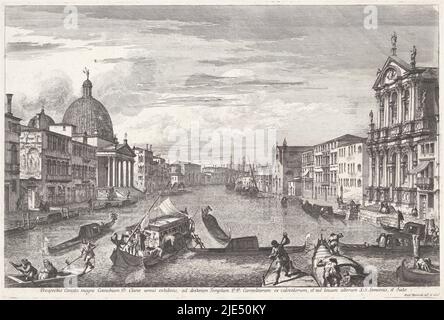 Vista sul Canal Grande di Venezia. A sinistra il San Simeone piccolo e a destra la Santa Maria di Nazareth (Chiesa degli Scalzi). Figure sulle gondole in primo piano, Canal Grande in Venice Prospectus Canalis magni Coenobium D: Clarae Versus exhibitens (...), Faces of Venice (titolo della serie) Magnificentiores selectioresque urbis Venetiarum Prospectus (titolo della serie)., print maker: Michele Marieschi, (citato in oggetto), Michele Marieschi, (citato in oggetto), Marc de Beauveau (prins van Craon), Venezia, 1741, carta, incisione, incisione, a 317 mm x l 472 mm Foto Stock