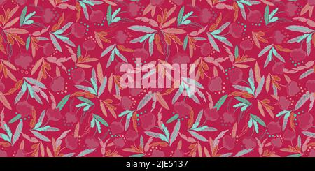 Rosa vettore floreale ripetizione sfondo modello. Stampa di fiori di cotone senza cuciture. Ideale per tessuti moda, abbigliamento, stampa allover da donna, accessori. Illustrazione Vettoriale