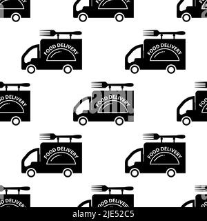 Food Delivery Truck Icon Seamless Pattern, Food Delivery Icon, Fast Delivery Illustration Vector Art Illustrazione Vettoriale