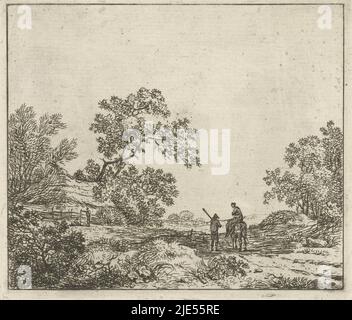 Paesaggio con uomo a piedi e donna a cavallo sei paesaggi (titolo della serie), tipografia: Hermanus Fock, Amsterdam, 1781 - 1822, carta, incisione, a 105 mm x l 121 mm Foto Stock