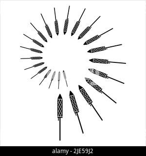 Icona di Rocket di Fireworks, illustrazione di arte vettoriale di disegno di festival Illustrazione Vettoriale
