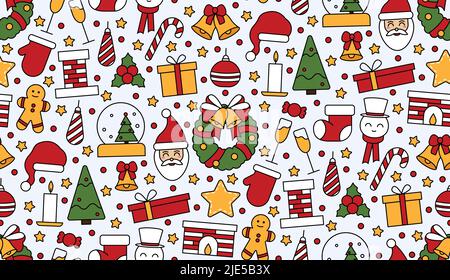 Modello ripetitivo senza interruzioni con i simboli di Natale e Felice anno nuovo. In stile vintage tradizionale per cartolina, tessuto, banner, modello per Illustrazione Vettoriale