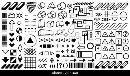 Raccolta di elementi di forma geometrica semplice di brutalismo. Una serie di forme e trame di base acida diverse per i modelli. Moderno stile memphis. Digitale Illustrazione Vettoriale