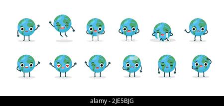 Set personaggi emotivo pianeta terra. Happy ambiente giorno concetto. Illustrazione Vettoriale