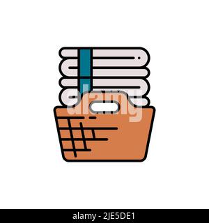 Cestino con icona a contorno riempito di lino, segno vettoriale di linea, pittogramma lineare colorato isolato su bianco. Cestino con simbolo del bucato, illustrazione del logo. P Illustrazione Vettoriale