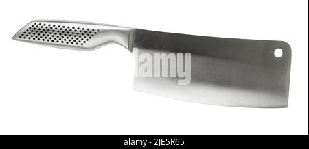 lama di taglio in acciaio inossidabile (coltello da macellaio) isolata su sfondo bianco Foto Stock