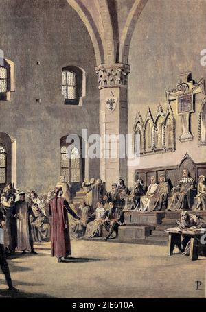 Les hommes distingués de Florence désignant Dante Alighieri comme son riprésentant auprès du Pape Bonifacio VIII 1301 Foto Stock