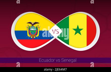 Ecuador vs Senegal in Football Competition, Gruppo A. versus icona sullo sfondo del calcio. Illustrazione vettoriale. Illustrazione Vettoriale