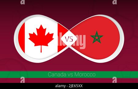 Canada vs Marocco in Football Competition, Gruppo A. Versus icona su sfondo di Calcio. Illustrazione vettoriale. Illustrazione Vettoriale