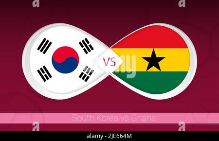 Corea del Sud vs Ghana in Football Competition, Gruppo A. contro icona sullo sfondo del calcio. Illustrazione vettoriale. Illustrazione Vettoriale