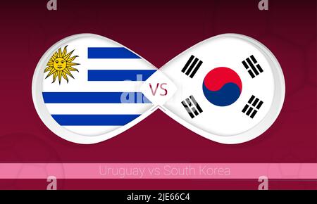 Uruguay vs Corea del Sud in Football Competition, Gruppo A. contro icona sullo sfondo del calcio. Illustrazione vettoriale. Illustrazione Vettoriale