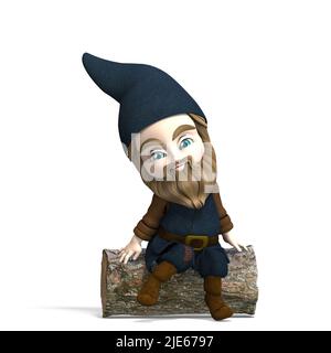 Illustrazione 3D di un simpatico e divertente gnome da giardino cartoon. Oggetto di rendering isolato Foto Stock