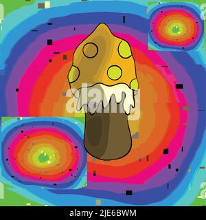 Sfondo astratto con cerchi a fungo e vettoriali in colori arcobaleno Illustrazione Vettoriale