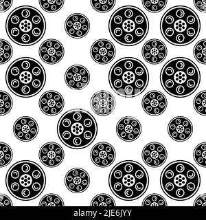 Film Reel Icon, Cinema Movie Reel Icon Seamless Pattern Vector Art Illustration Illustrazione Vettoriale