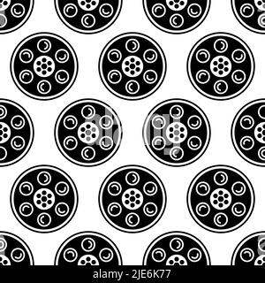 Film Reel Icon, Cinema Movie Reel Icon Seamless Pattern Vector Art Illustration Illustrazione Vettoriale