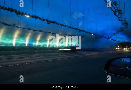 All'interno del tunnel Ryfast a Stavanger, Norvegia. E' un sistema di tunnel sottomarini nella contea di Rogaland, il tunnel sottomarino più lungo Foto Stock