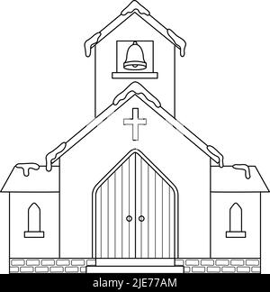 Chiesa Natale isolato colorazione pagina per i bambini Illustrazione Vettoriale