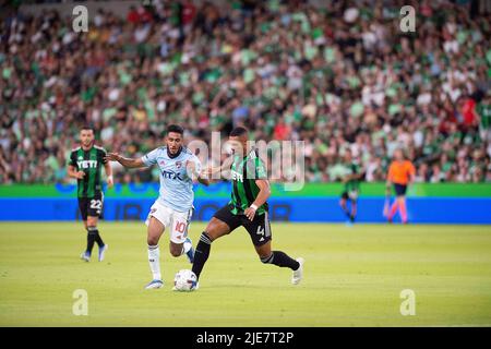 Austin, Texas, Stati Uniti. 25 giugno 2022: Austin FC Ruben Gabrielsen Defender #04 in azione durante la partita MLS contro il FC Dallas al Q2 Stadium. Austin, Texas. Mario Cantu/CSM Credit: CAL Sport Media/Alamy Live News Foto Stock