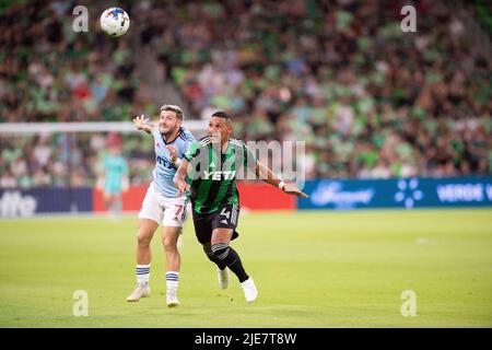 Austin, Texas, Stati Uniti. 25 giugno 2022: Austin FC Ruben Gabrielsen Defender #04 in azione durante la partita MLS contro il FC Dallas al Q2 Stadium. Austin, Texas. Mario Cantu/CSM Credit: CAL Sport Media/Alamy Live News Foto Stock